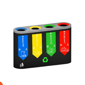 وحدة إعادة تدوير 4 صناديق (بلاستيك- معدن- ورق - زجاج) استانلس بالكامل تصنيع محلي ماركة KENWAY موديل SRP-107-3